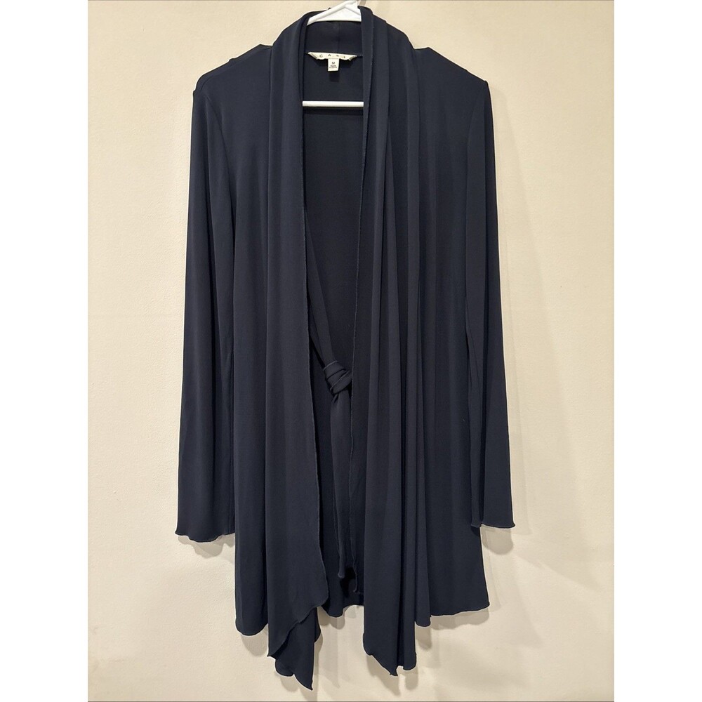 CAbi Size M Women’s Long Black Silky Cartigan With Tie